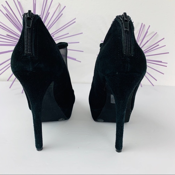 Bakers / Black Velour Mesh Platform Heels - Picture 3 of 7